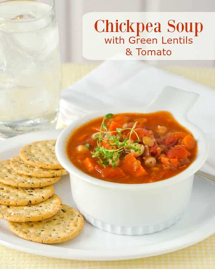 Chickpea Soup with Green Lentils and Tomato