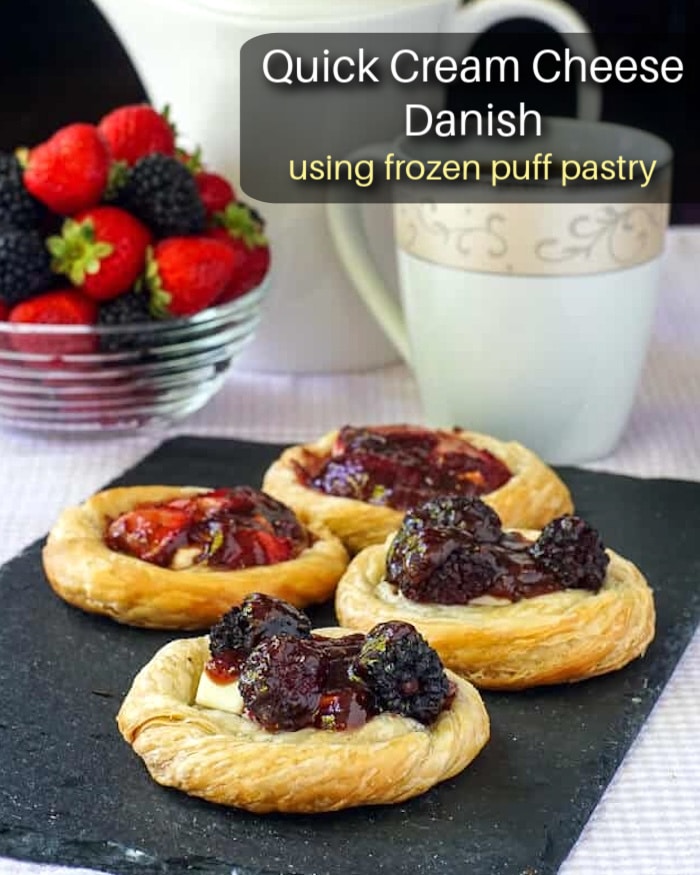 3 ingredient Cream Cheese Danish photo with title text added for social media.