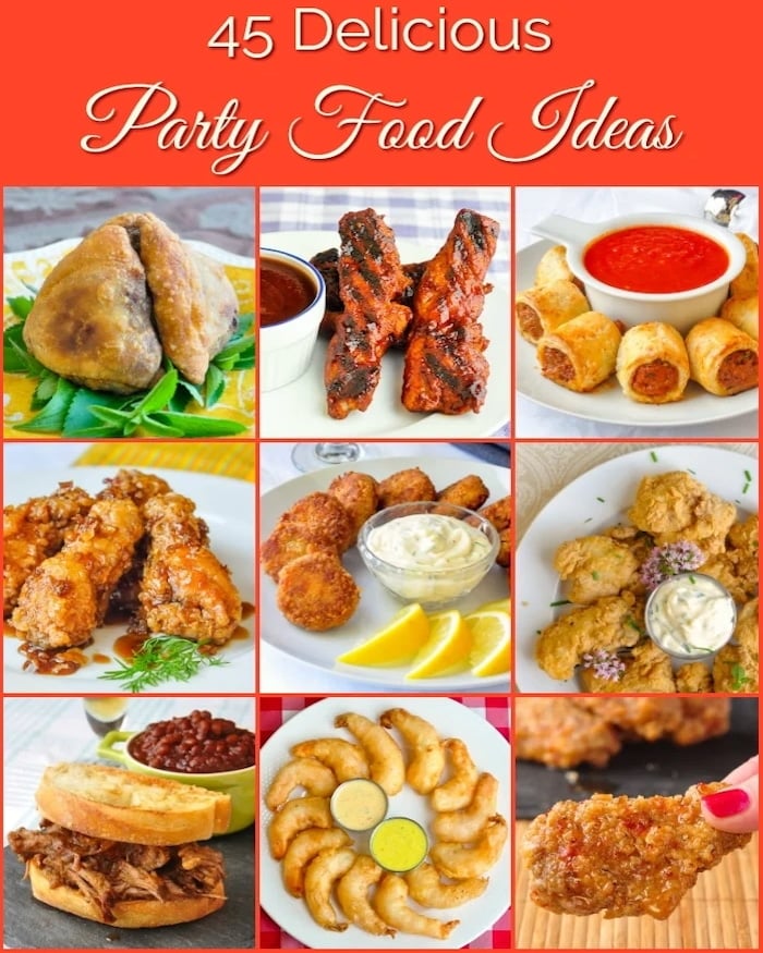 Party Food Ideas Photo Collage with title text for social media