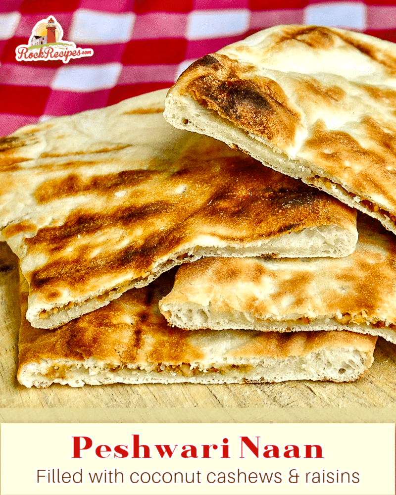 Coconut Cashew Raisin Naan photo with title text for social media posts.