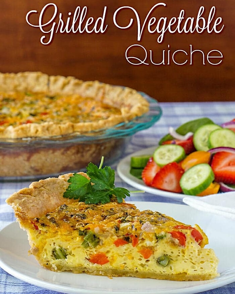 Grilled Vegetable Quiche photo with title text overlay for social media.