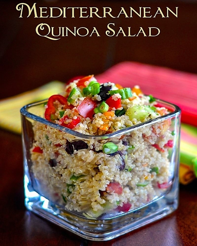 Mediterranean Quinoa Salad photo with title text for social media