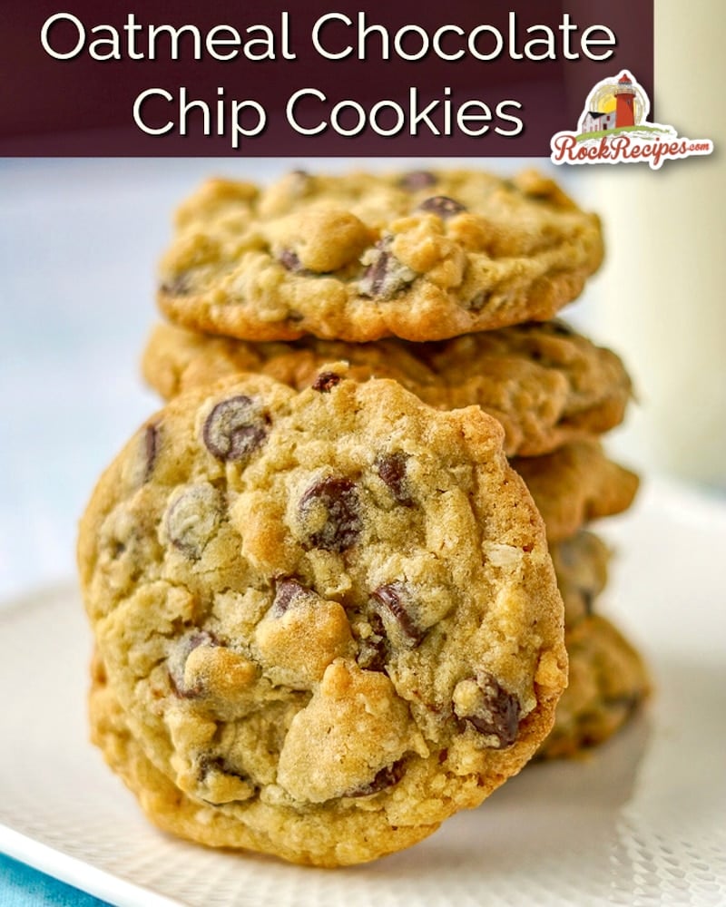 Perfect Oatmeal Chocolate Chip Cookies image with title text for social media posts.