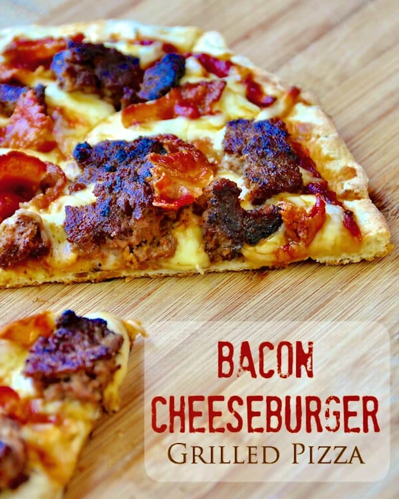 Grilled Bacon Cheeseburger Pizza photo with title text added for Pinterest.