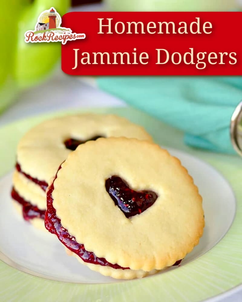 Homemade Jammie Dodgers with Raspberry Jam photo with title text added for social media