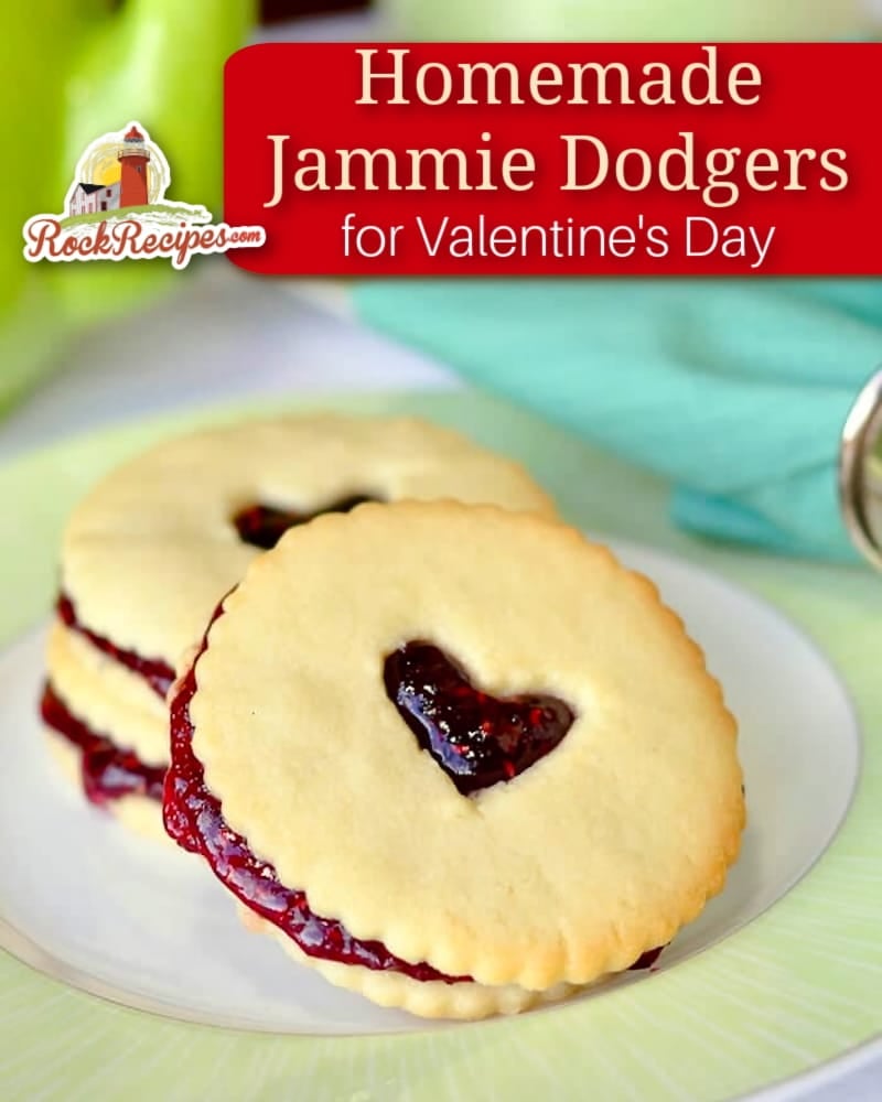 Homemade Jammie Dodgers with Raspberry Jam photo with title text added for social media