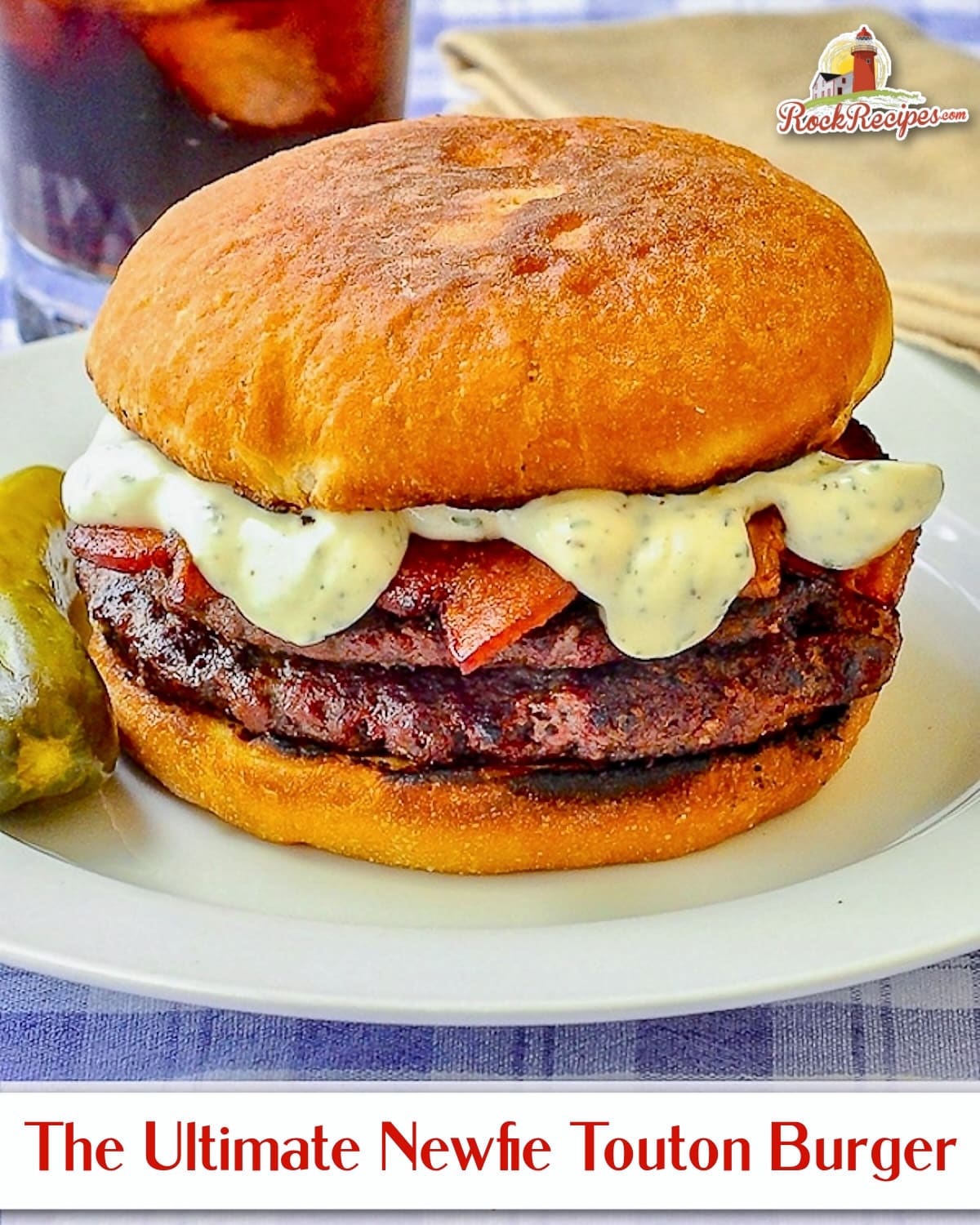 The Ultimate Newfie Touton Burger image with title text for social media posts.
