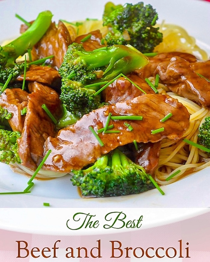 Beef & Broccoli image with title text for Pinterest