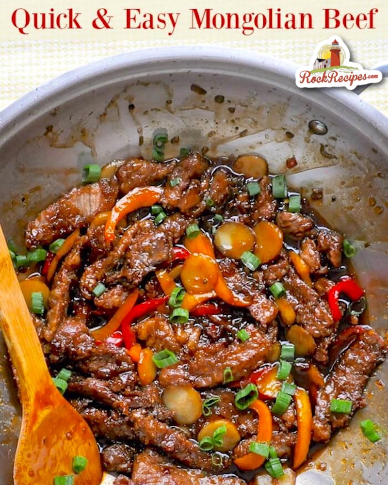 Mongolian Beef image with title text added for social media posts.