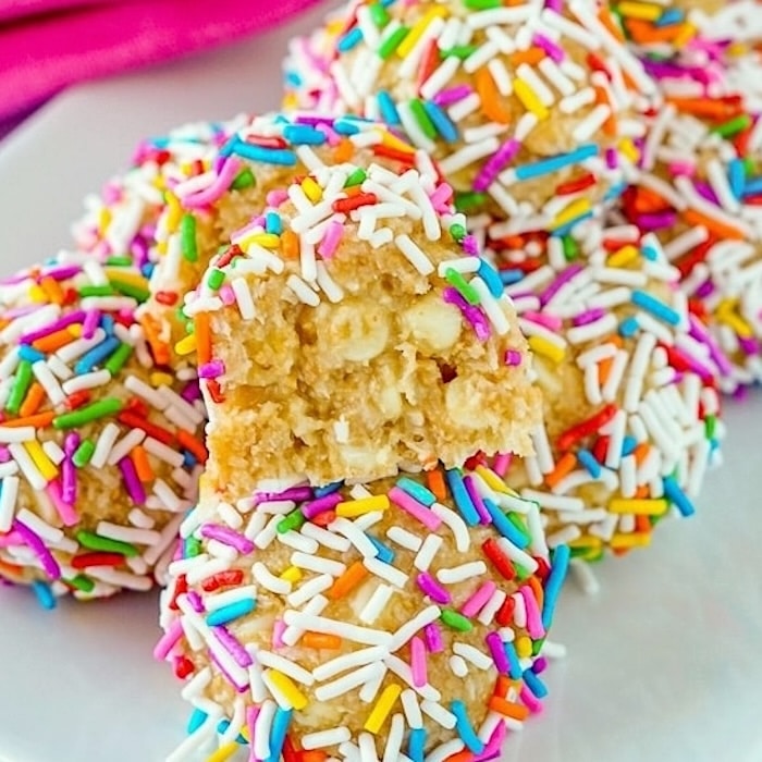Unicorn Farts photo on white serving platter showing one cookie cut down centre