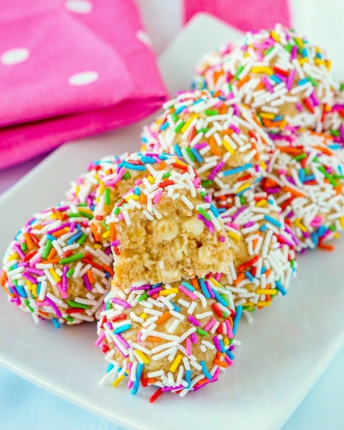 Unicorn Farts photo on white serving platter showing one cookie cut down centre