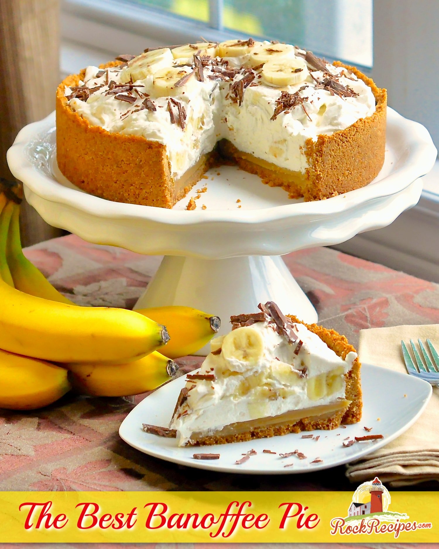 Banoffee Pie photo with title text added for social media posts