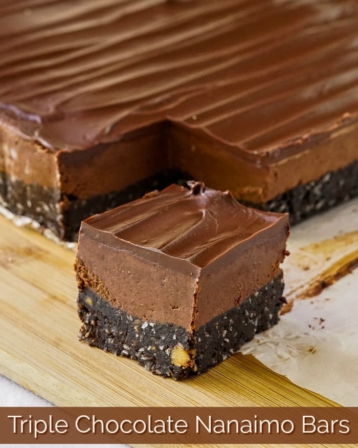 Chocolate Nanaimo Bars photo with title text added for instagram and Pinterest