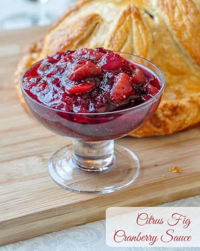 Citrus Fig Cranberry Sauce photo with title text with title text added for Facebook and Instagram