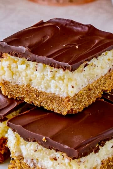 Close up photo of stacked Coconut Dream Bars