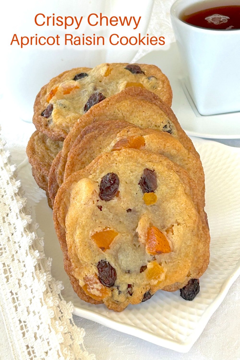 Crispy Chewy Apricot Raisin Cookies photo with title text added for Pinterest