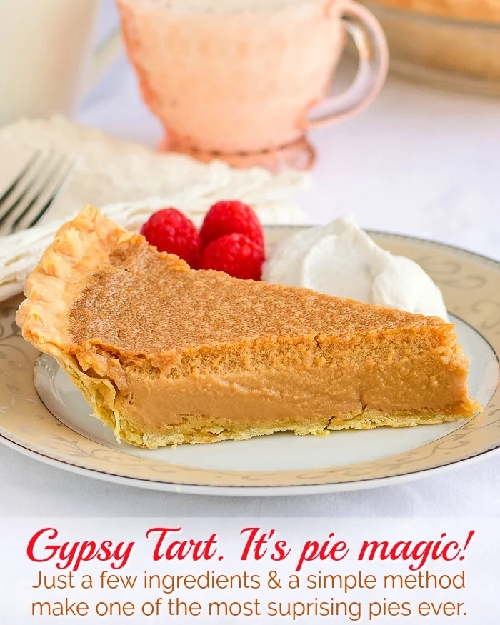 Gypsy Tart photo of one slice with title text added for social media posts