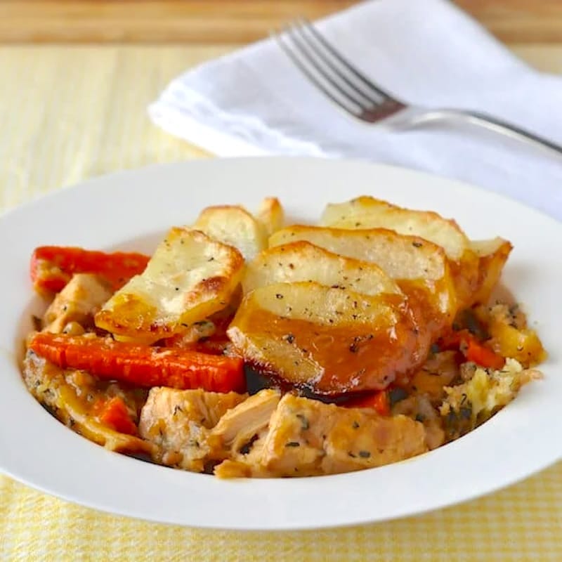 Leftover Turkey Cottage Pie photo of a single serving with sliced potato topping