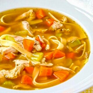 Old Fashioned Chicken Noodle Soup square cropped close up photo for Google featured image