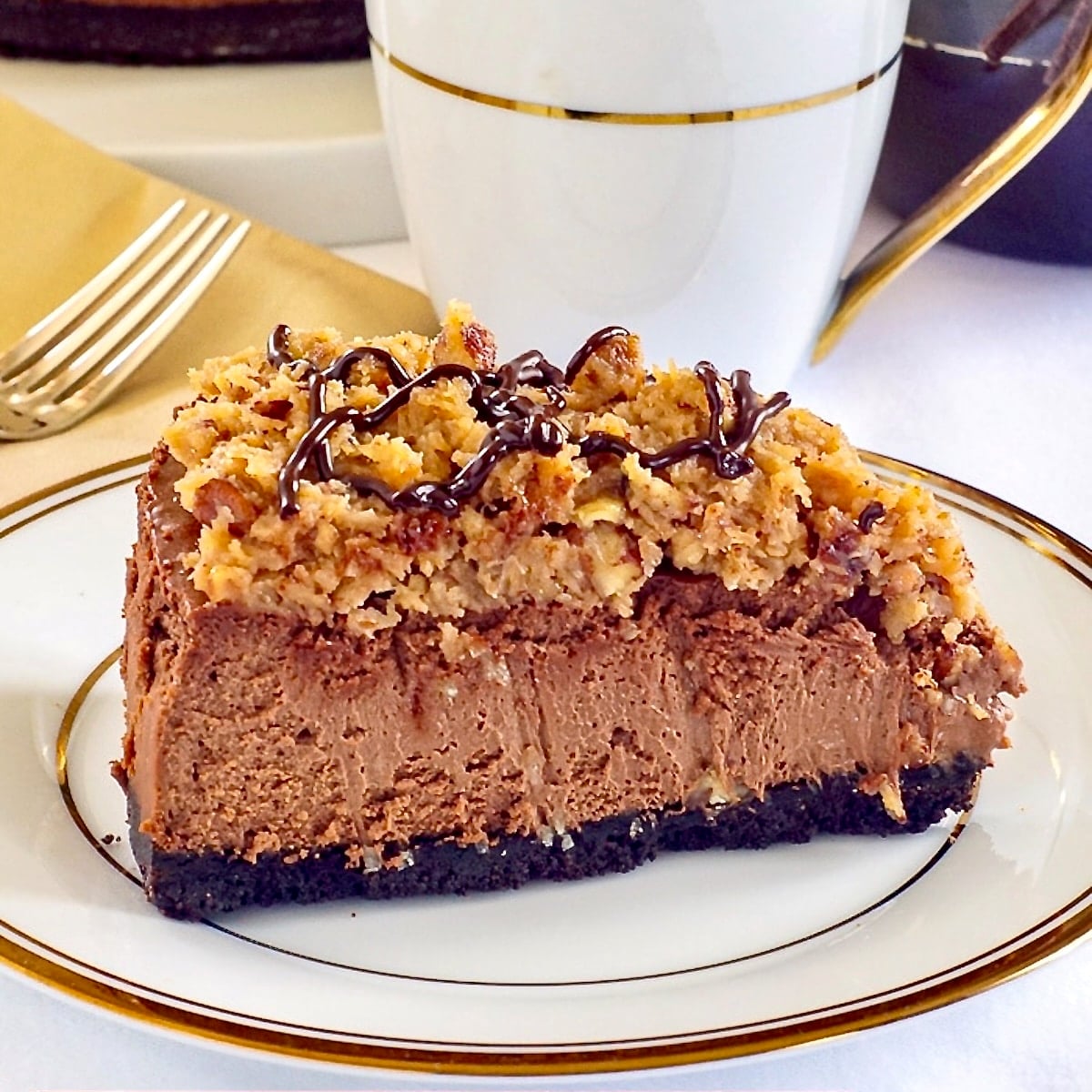 German Chocolate Cheesecake. A chocco pecan caramel dream! German Chocolate Cheesecake. A chocco pecan caramel dream!