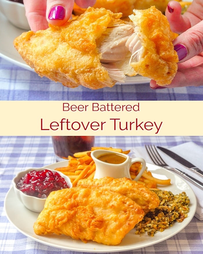 Beer Battered Deep Fried Turkey photo collage with title text for Pinterest