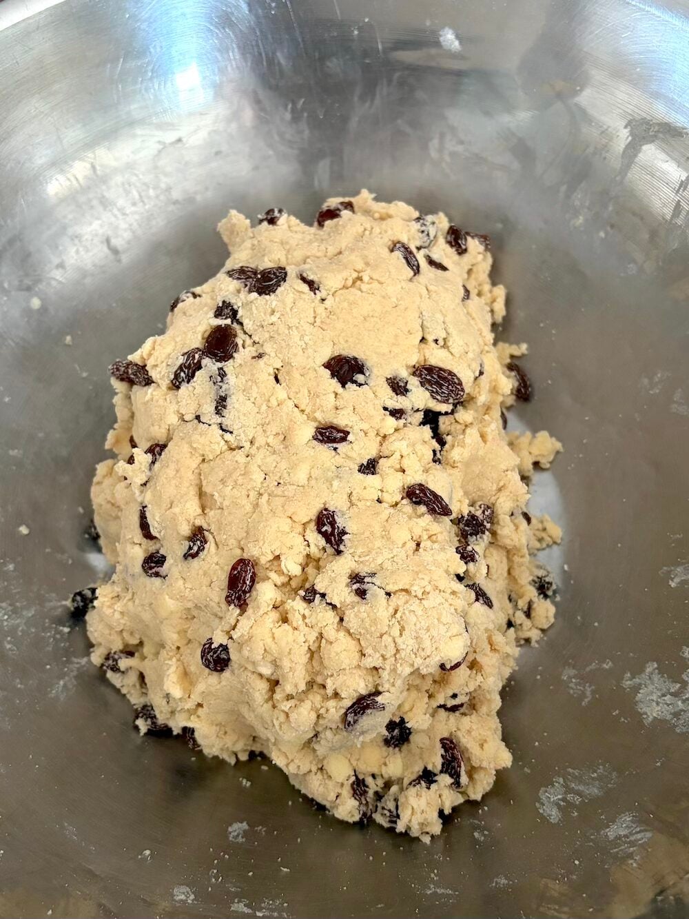 Photo of the final dough after pressing together the dough pebbles.