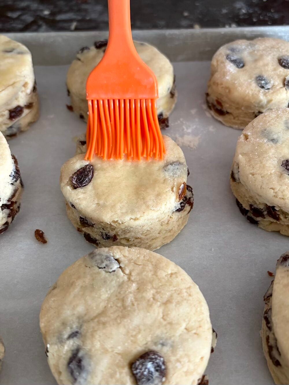 Photo of Egg was being brushed on a tea bun.