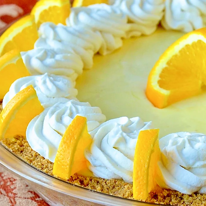 Orange Creamsicle Pie close up photo of garnished edge of the pie