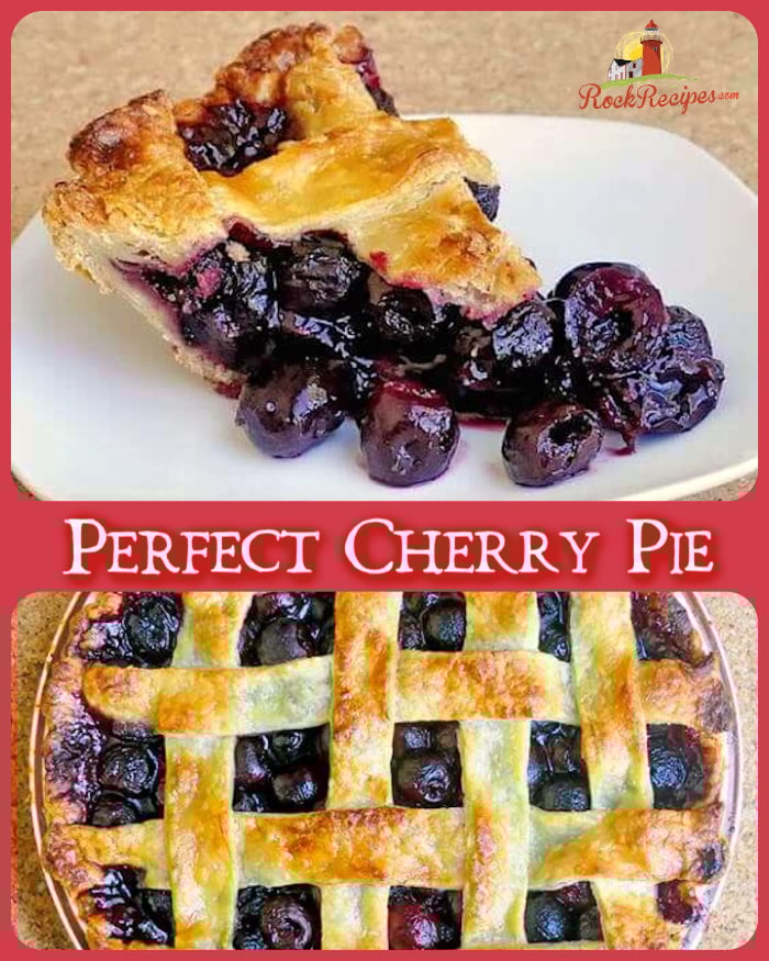 Perfect cherry pie collage with title text added for social media.