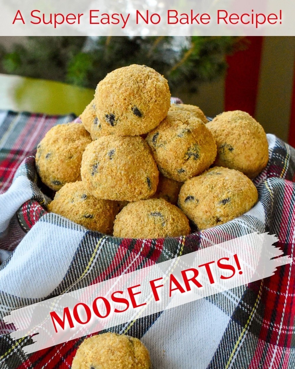 Photo of Moose Fart tumbling out of as bowl with title text added for Instagram.