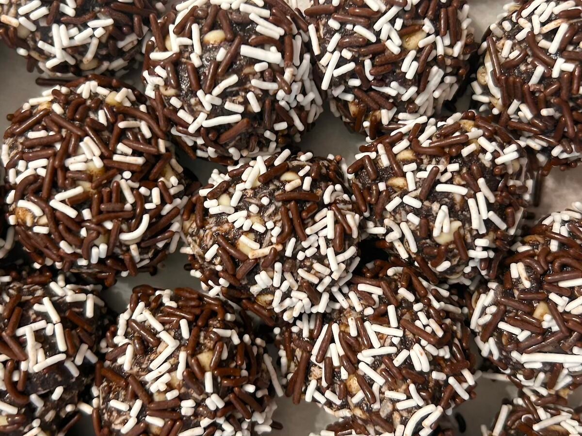 Reindeer Farts close up overhead photo showing them on parchment paper