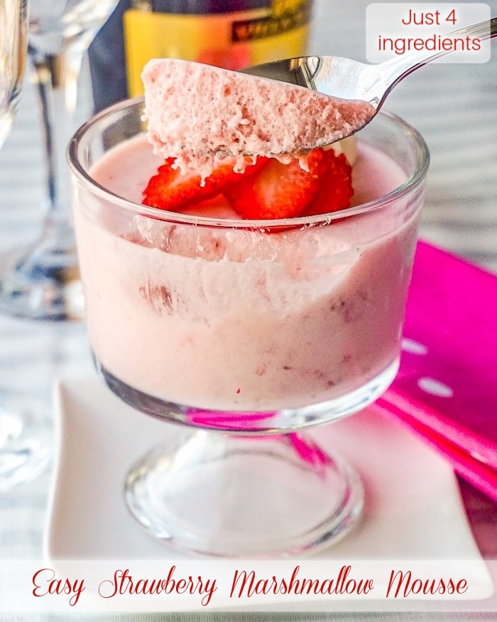 Strawberry Marshmallow Mousse photo with title text for social medial.