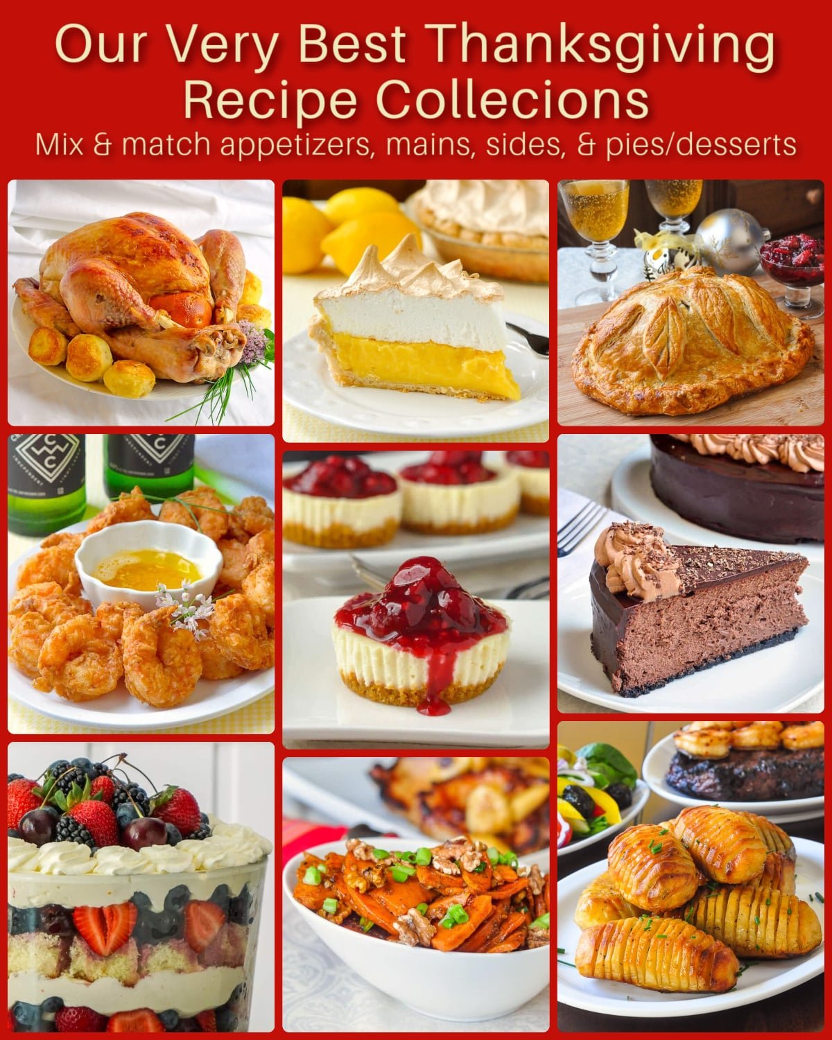 Thanksgiving recipe collections photo collage with title text added for social media. 