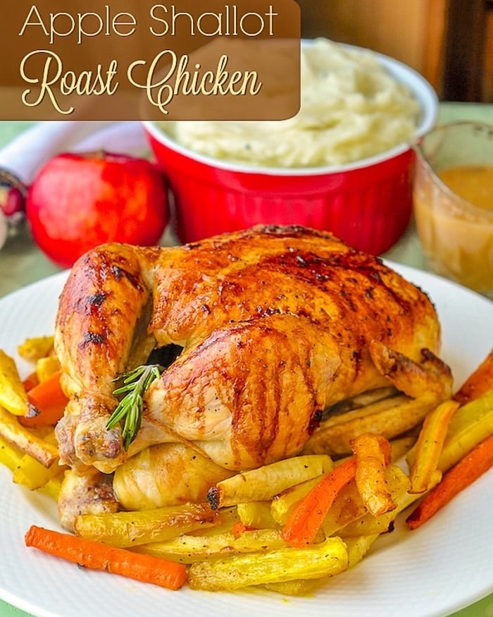 Apple Shallot Roast Chicken photo with title text for Pinterest