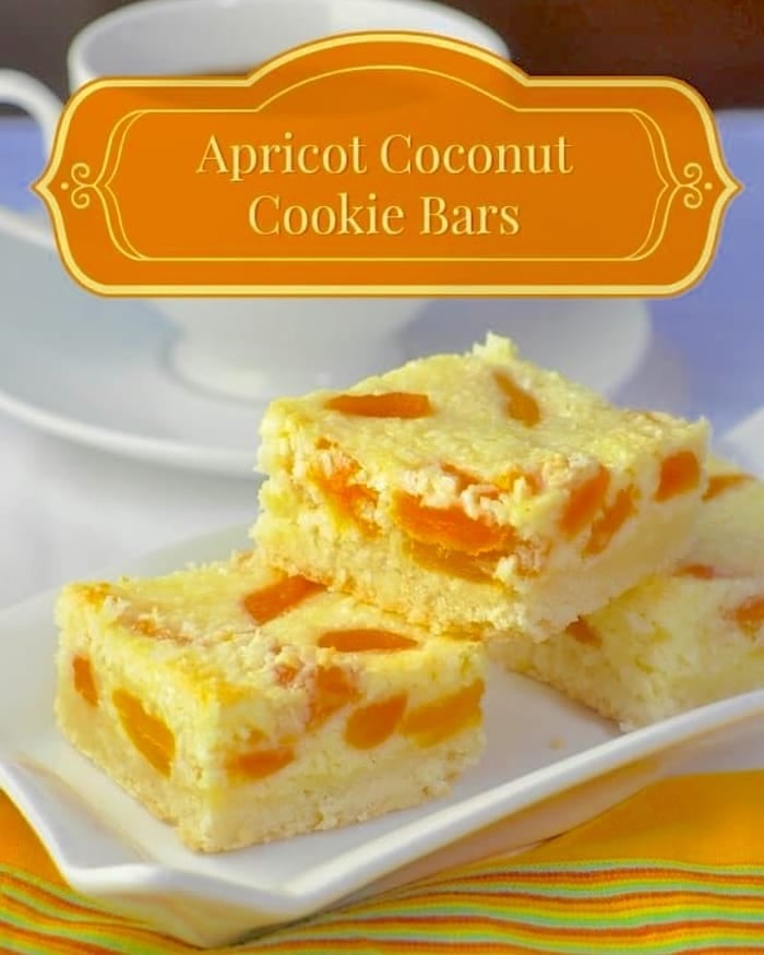 Apricot Coconut Cookie Bars photo with title text added for Pinterest
