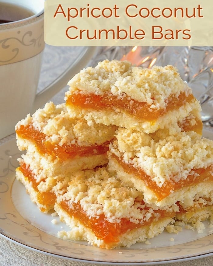 Apricot Coconut Crumble Bars image with title text for social media.
