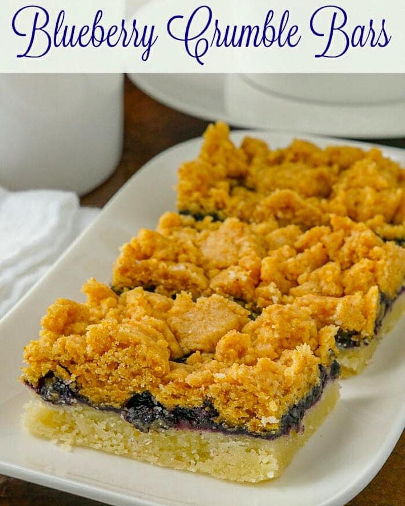 Blueberry Crumble Bars image with title text overlay for social media