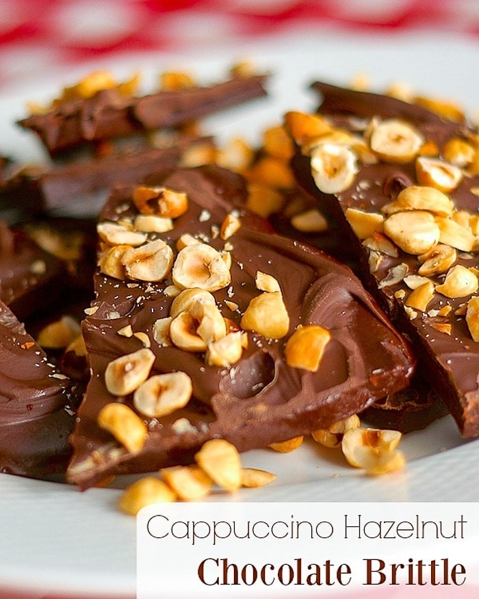 Cappuccino Hazelnut Chocolate Brittle image with title text added for social media.