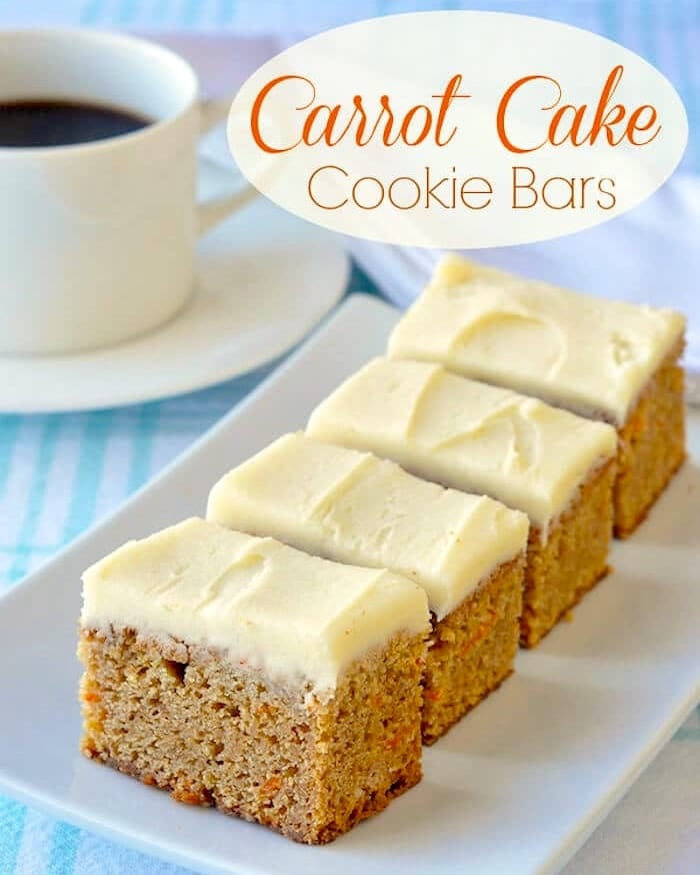 Carrot Cake Cookie Bars photo with title txt added for social media