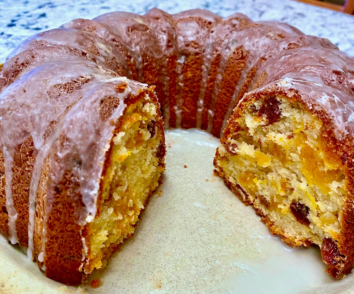 Fan submitted photo of a gluten free version of Apricot raisin cake