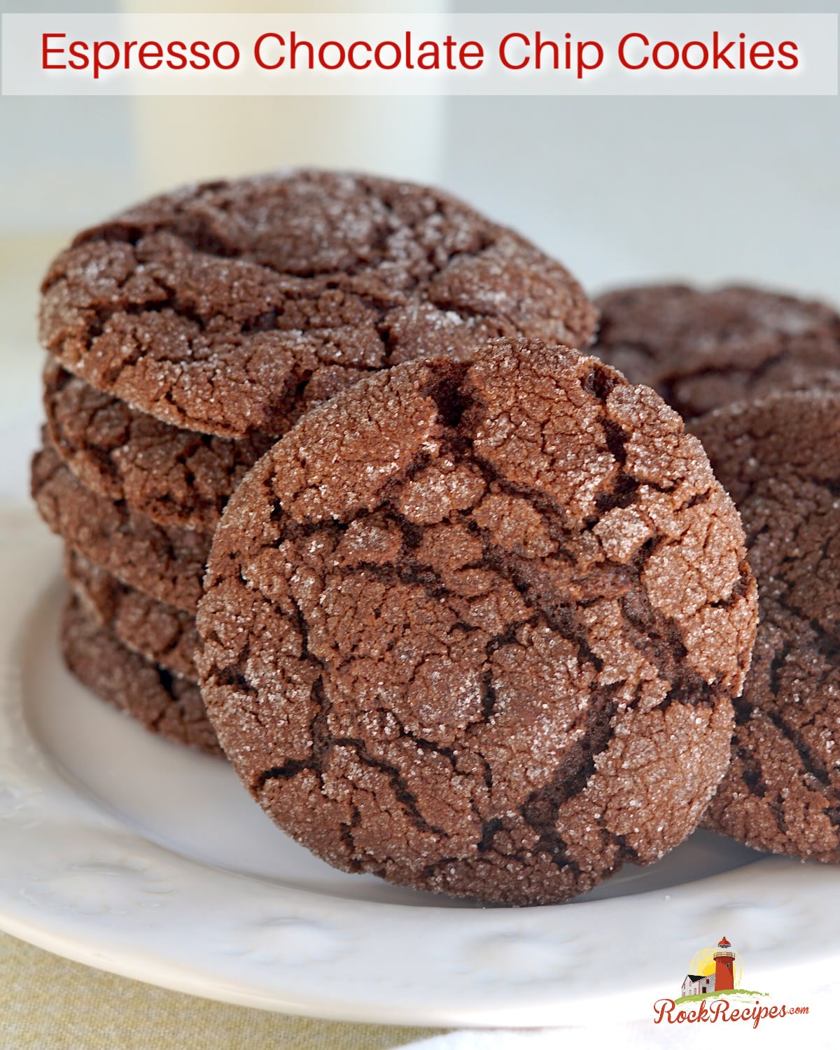 Espresso Chocolate Chip Cookies photo with title text added for social media