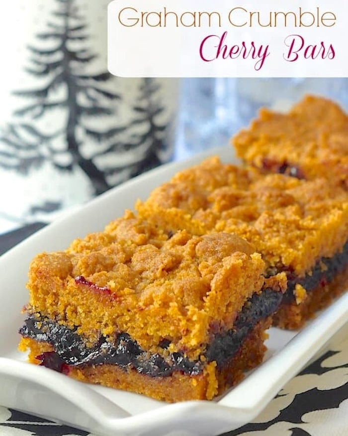 Graham Crumble Cherry Bars photo with title text added for social media