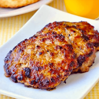 Homemade Breakfast Sausage close up photo ion a white serving platter.