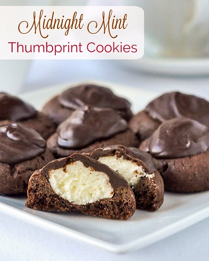 Midnight Mint Thumbprint Cookies photo with title text for social media.