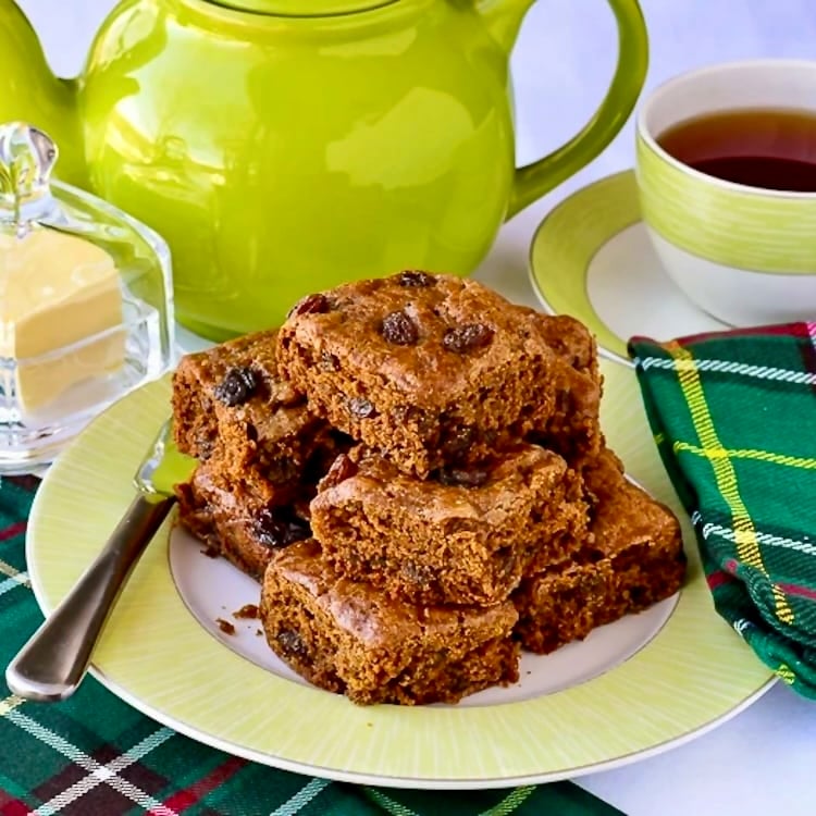 Molasses Raisin Tea Buns shown with green tea service.