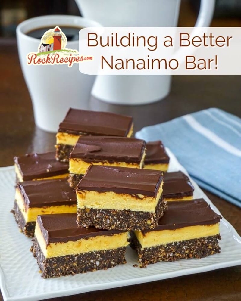 Nanaimo Bars. New and Improved!. Image with title text for social media posts.