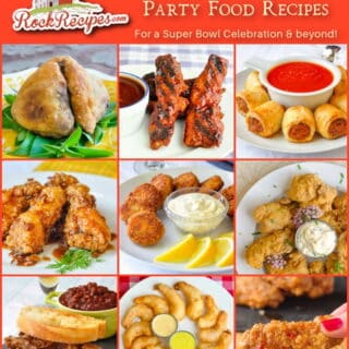 Superbowl Party Food Ideas Photo Collage with title text and logo added.