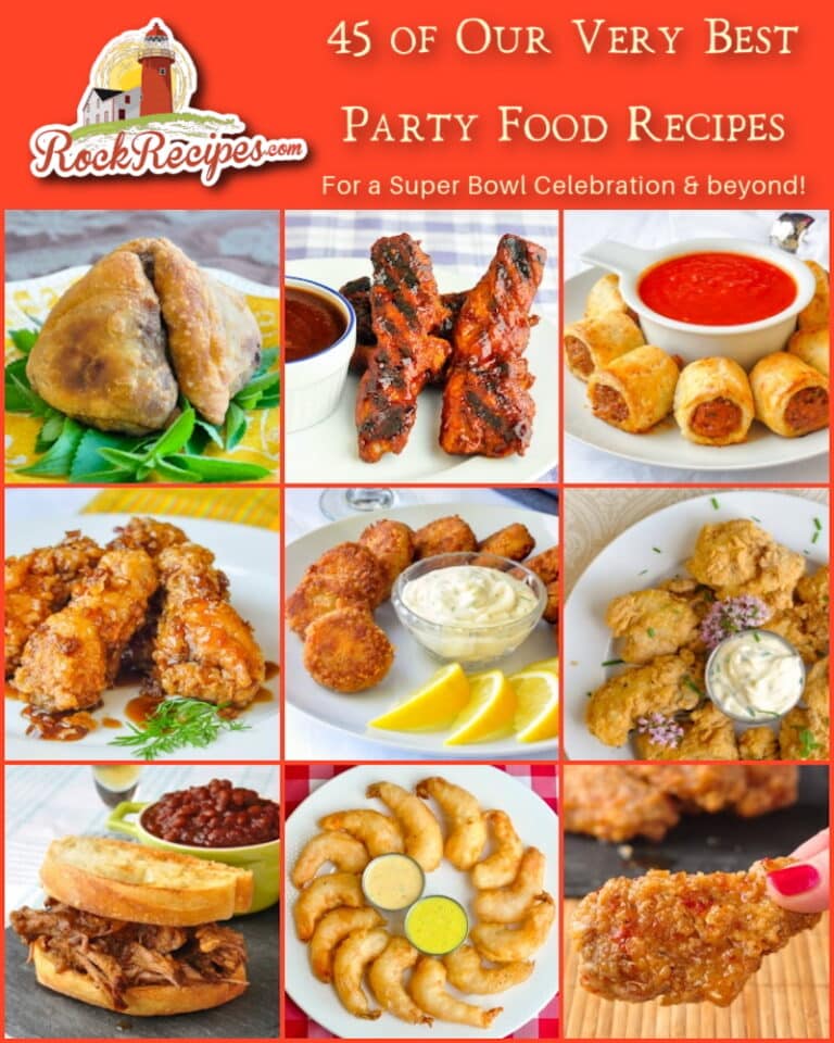 Superbowl Party Food Ideas Photo Collage with title text and logo added.