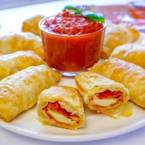 Pizza Puffs showing inside fillings.