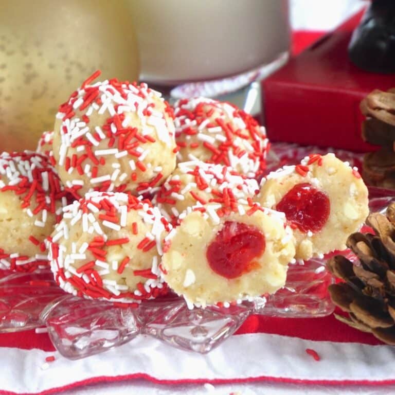 Santa Farts Cherry Almond No Bake Treats close up photo showing one cookie cut through the center